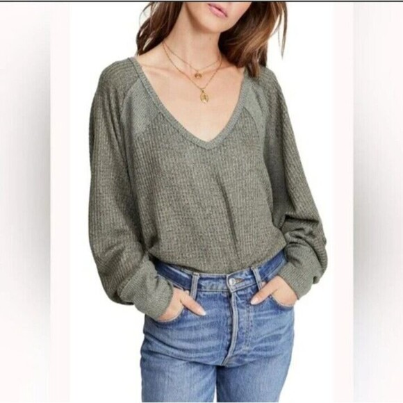 We The Free People Santa Clara Thermal Top Women's Size XS Long Sleeve V-Neck 92 - Picture 1 of 11